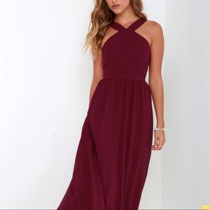 Lulu’s Air of Romance burgundy maxi dress